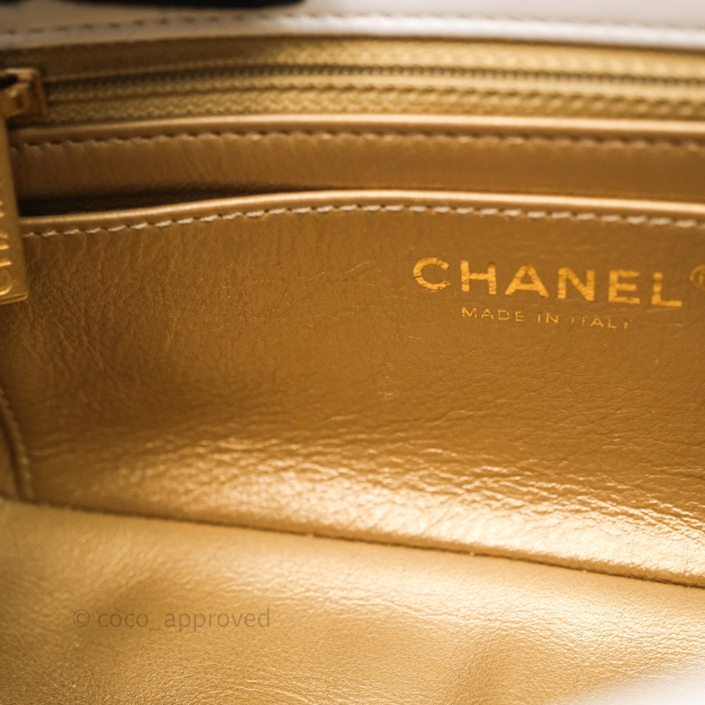 Chanel Mini Rectangular Pearl Crush Quilted White Lambskin Aged Gold Hardware