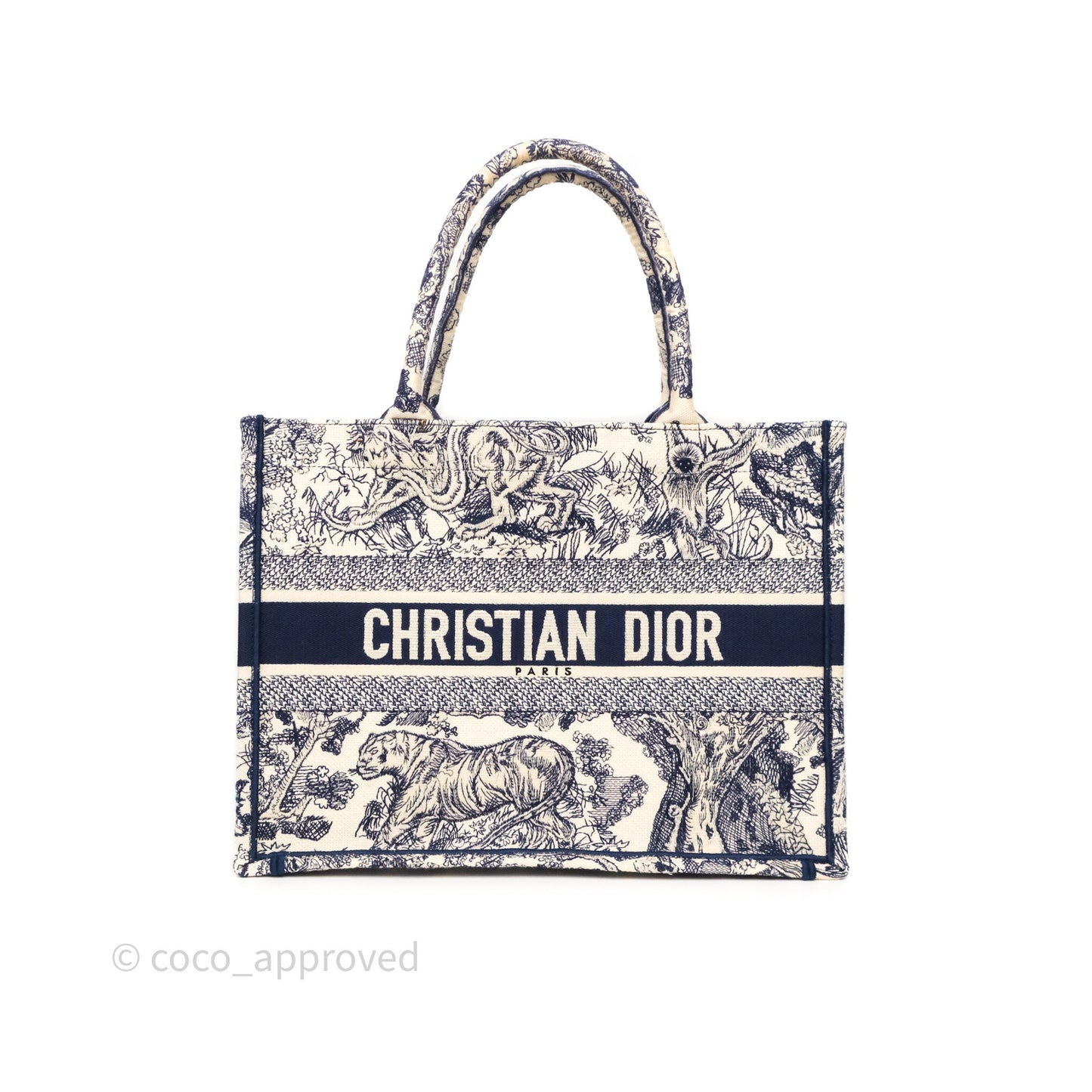 Dior Medium Book Tote White/Blue Toile De Jouy Embroidered Canvas