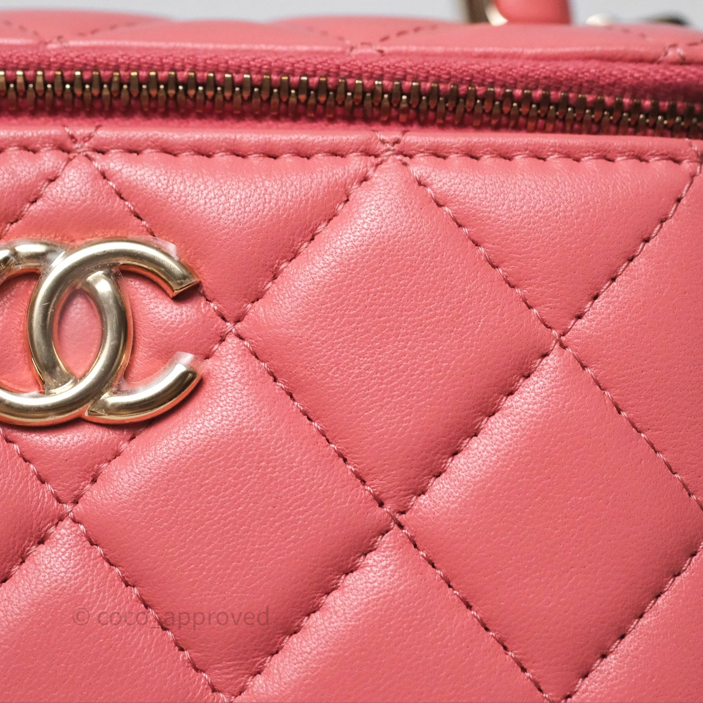 Chanel Vanity Rectangular Top Handle Pink Lambskin Gold Hardware