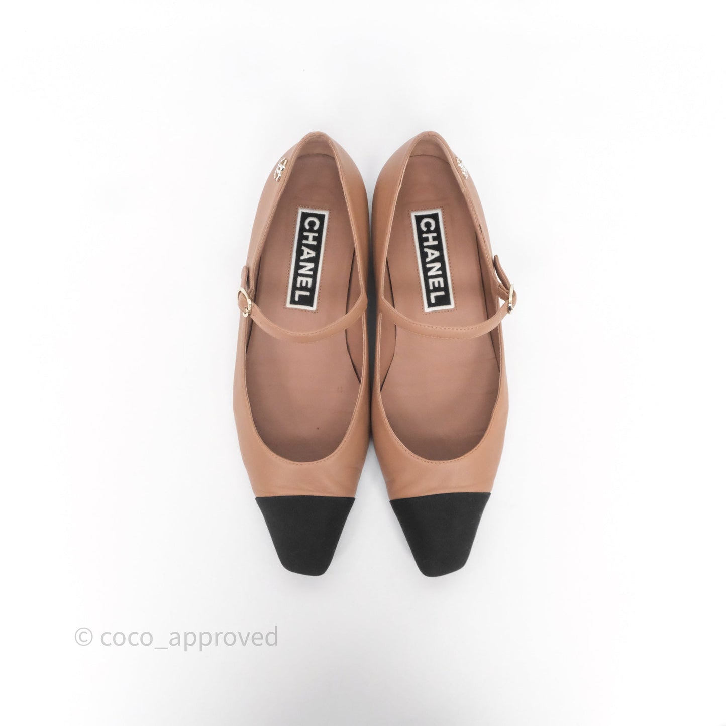 Chanel Crystal CC Flats Dark Beige/ Black Size 38.5