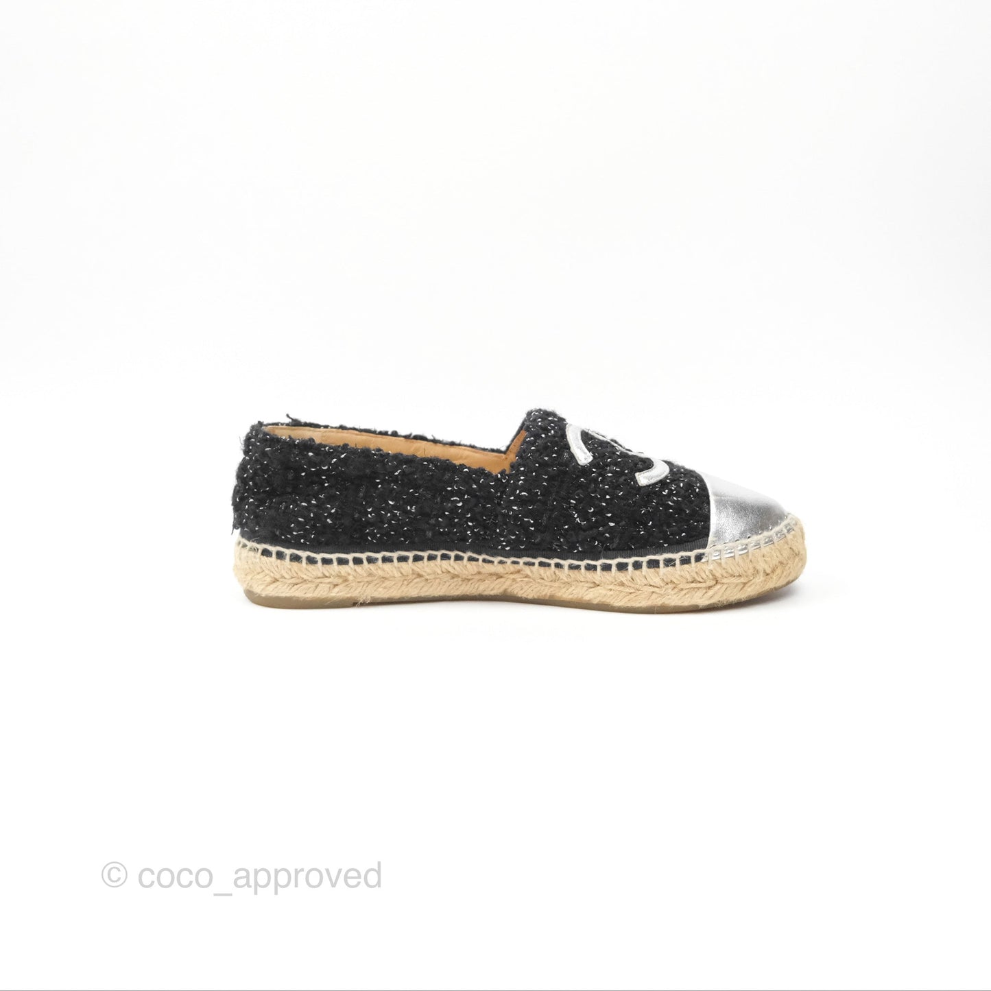 Chanel Espadrille Black Silver Tweed Size 37