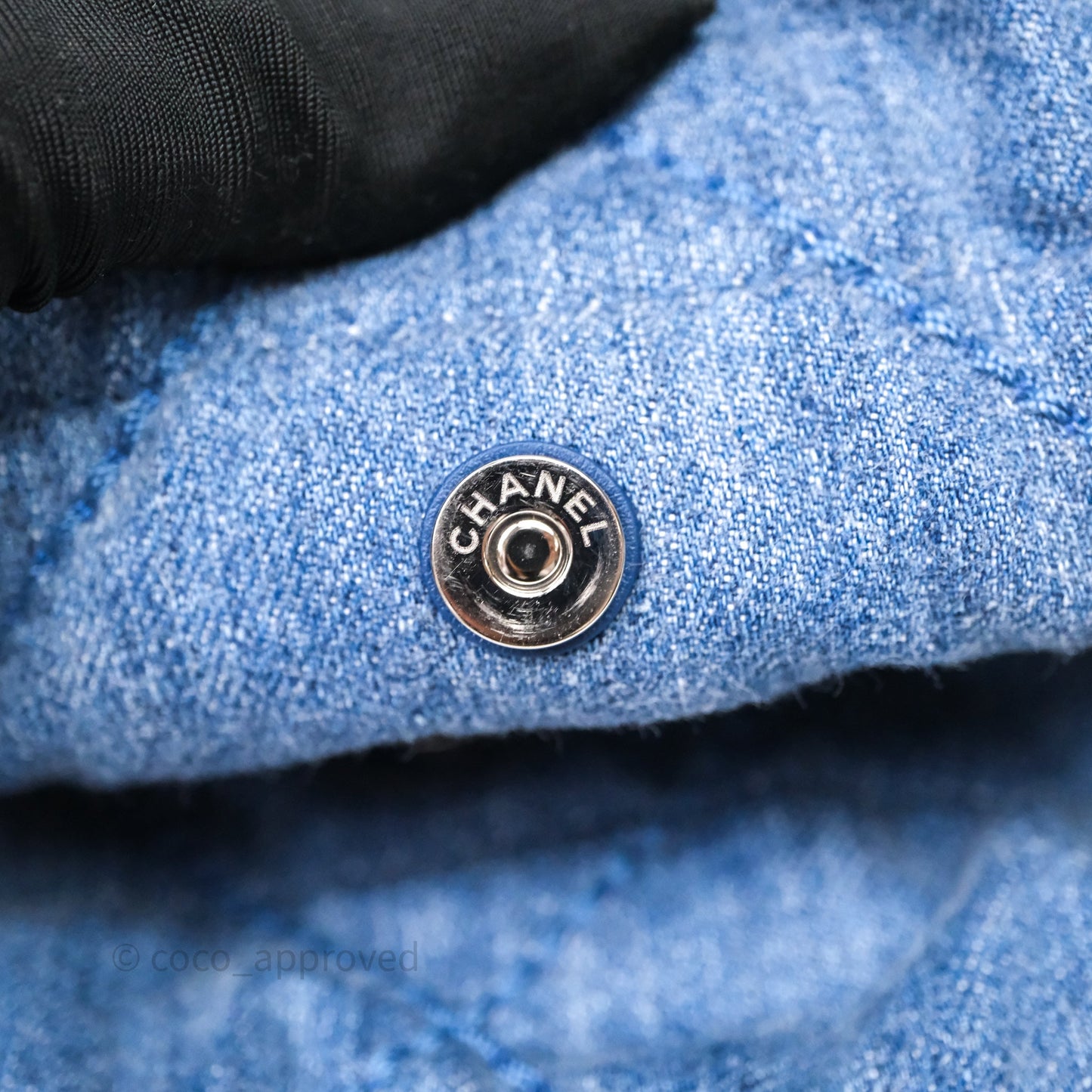 Chanel 22 Small Pearl Studded Denim Silver Hardware