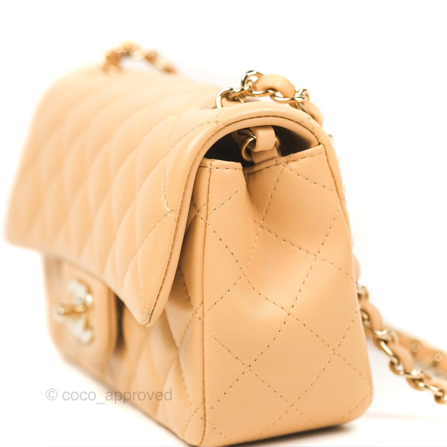Chanel Quilted Mini Rectangular Flap Beige Lambskin Gold Hardware