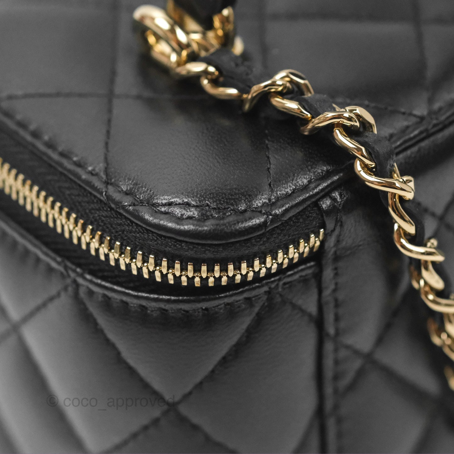 Chanel Vanity Rectangular Top Handle Black Lambskin Gold Hardware