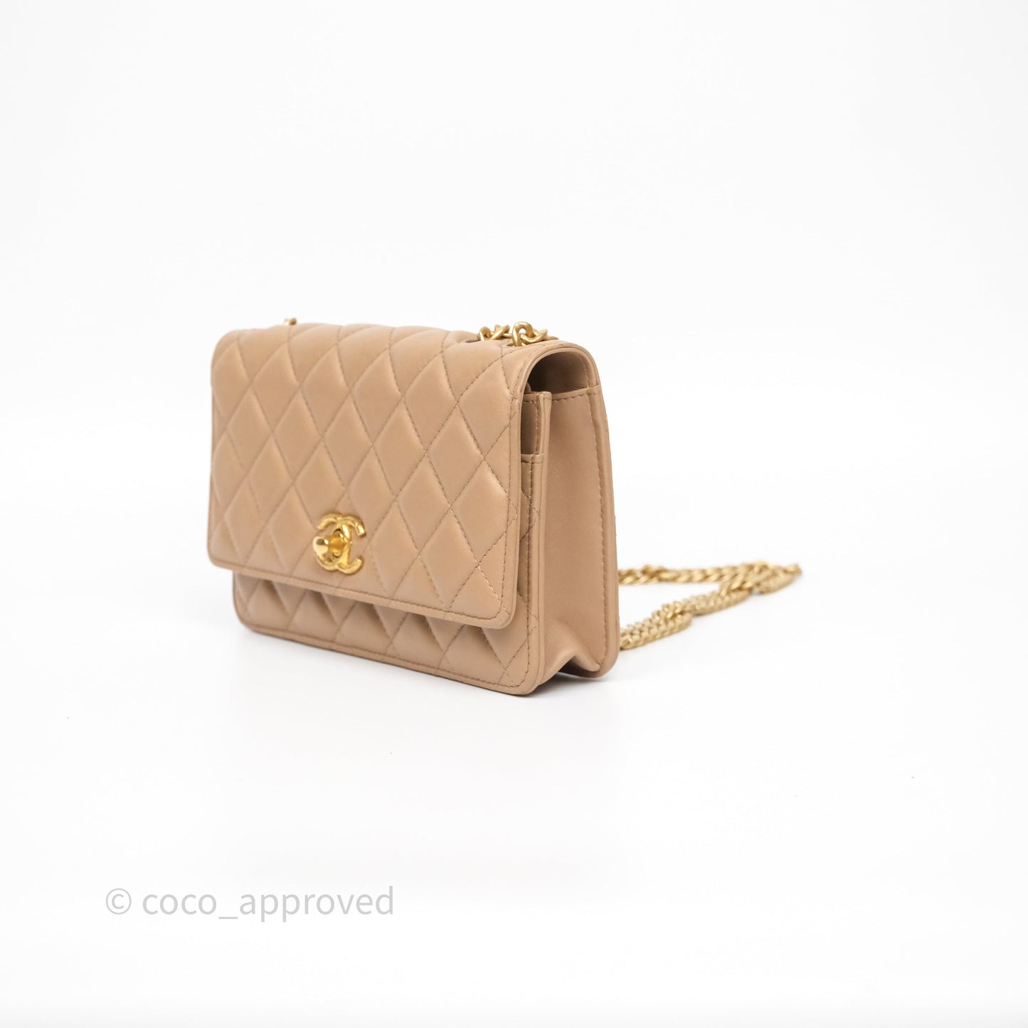 Chanel All Slide Wallet on Chain WOC Adjustable Chain Quilted Beige Lambskin