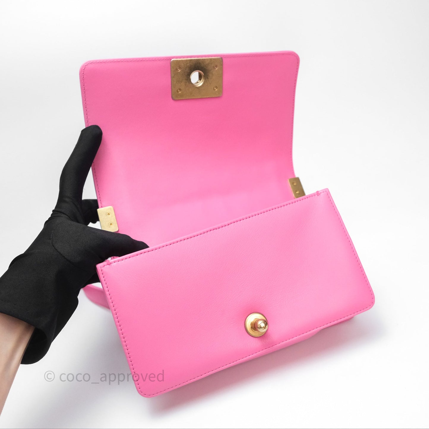 Chanel Small Boy Pink Calfskin Aged Gold Hardware