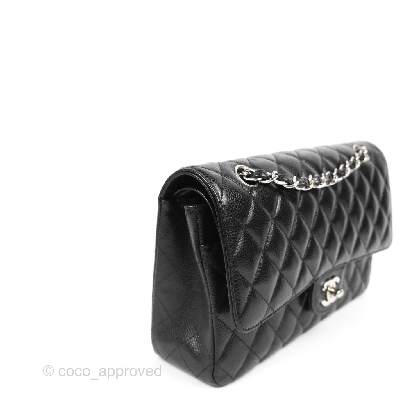 Chanel Classic M/L Medium Flap Quilted Black Caviar Silver Hardware
