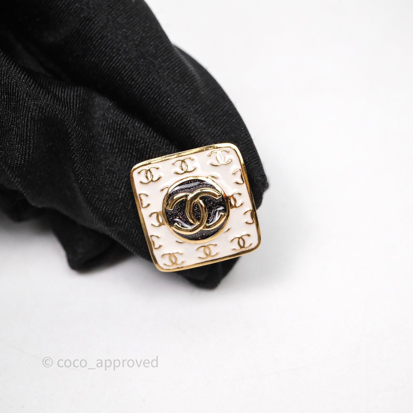 Chanel CC White Resin Square Earrings Gold Tone 24C