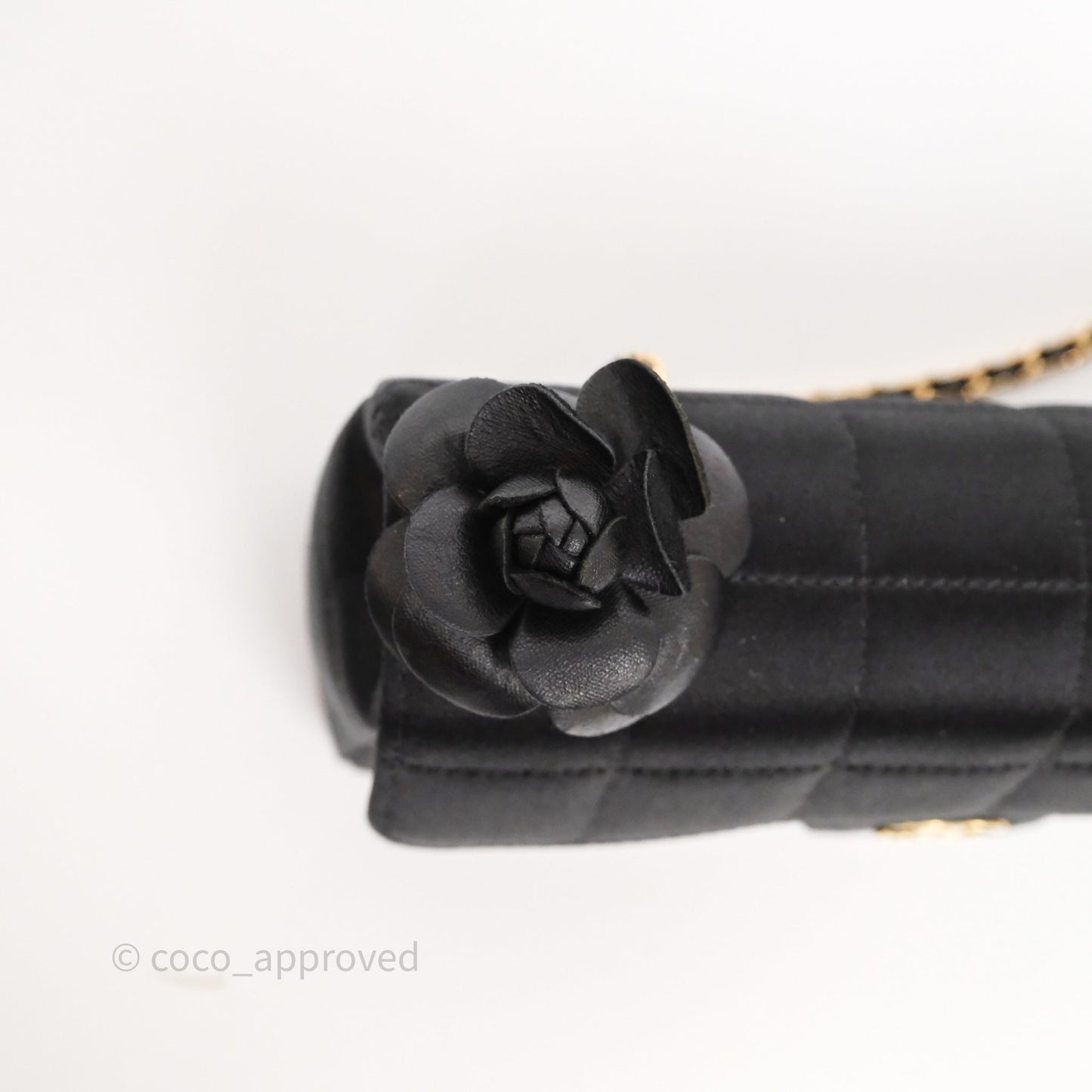 Chanel Vintage Mini Chocolate Bar Camellia Flap Black Velvet Gold Hardware