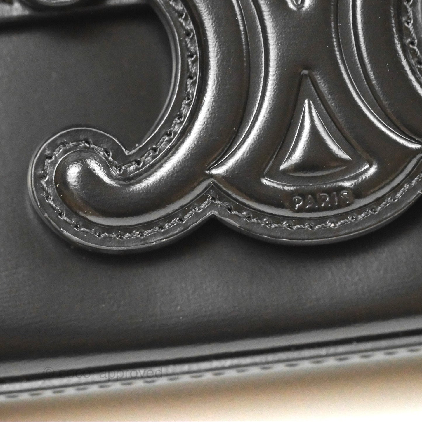 Celine Triomphe Chain Shoulder Bag Black Shiny Calfskin