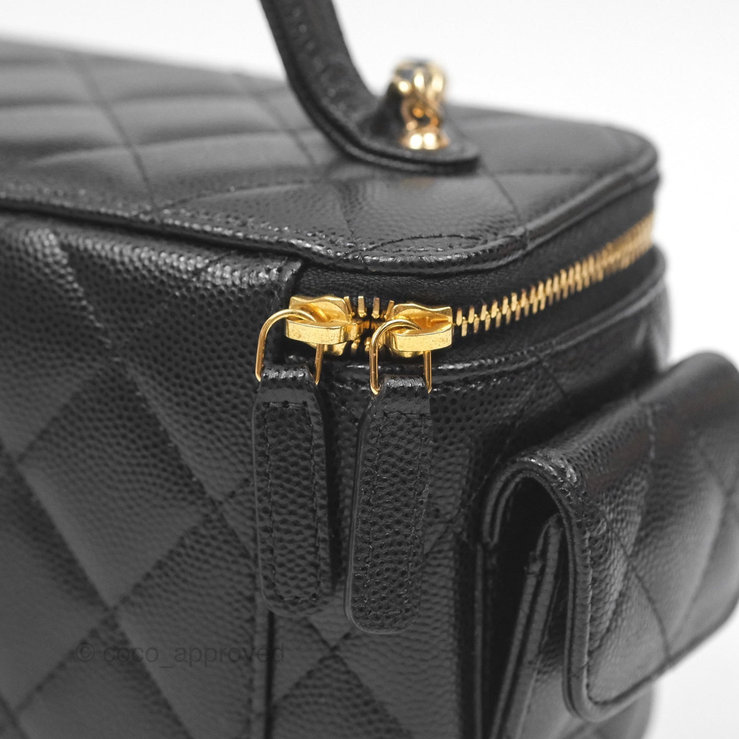 Chanel Cargo Pocket Top Handle Vanity with Chain Black Caviar Gold Hardware
