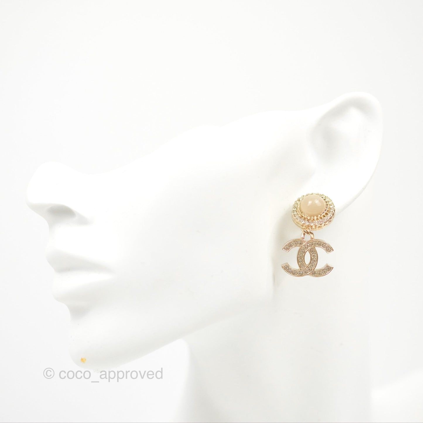 Chanel Round Resin Crystal CC Drop Earrings Gold Tone 21B