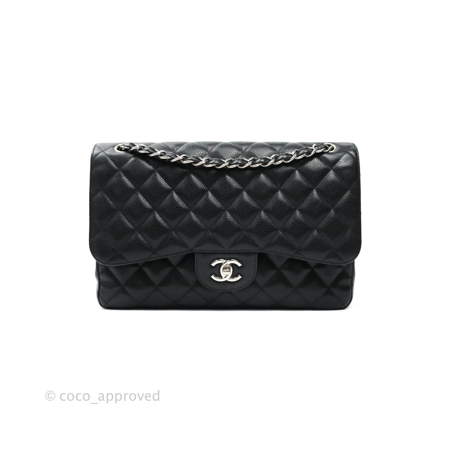 Chanel Quilted Jumbo Double Flap Black Caviar Silver Hardware⁣⁣