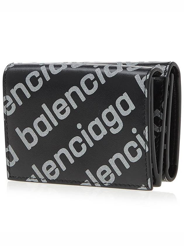 Luxury Balenciaga All-Over Logo Tri-Fold Half Wallet Black