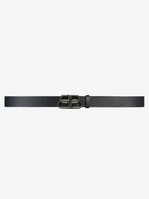 Luxury Balenciaga Buckle Logo Leather Belt Black