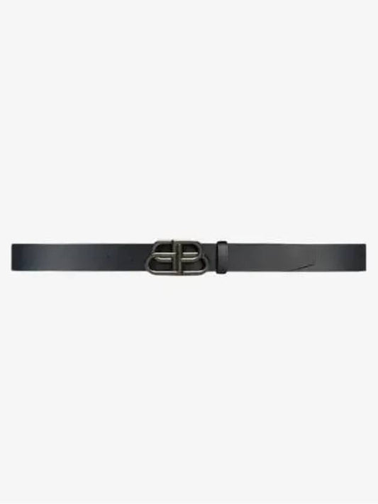 Luxury Balenciaga Buckle Logo Leather Belt Black