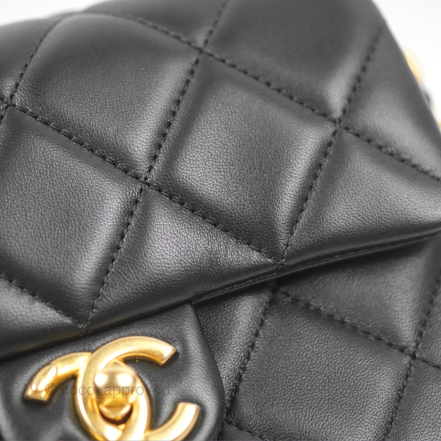 Chanel Quilted My Perfect Mini With Pearl Black Lambskin Gold Hardware