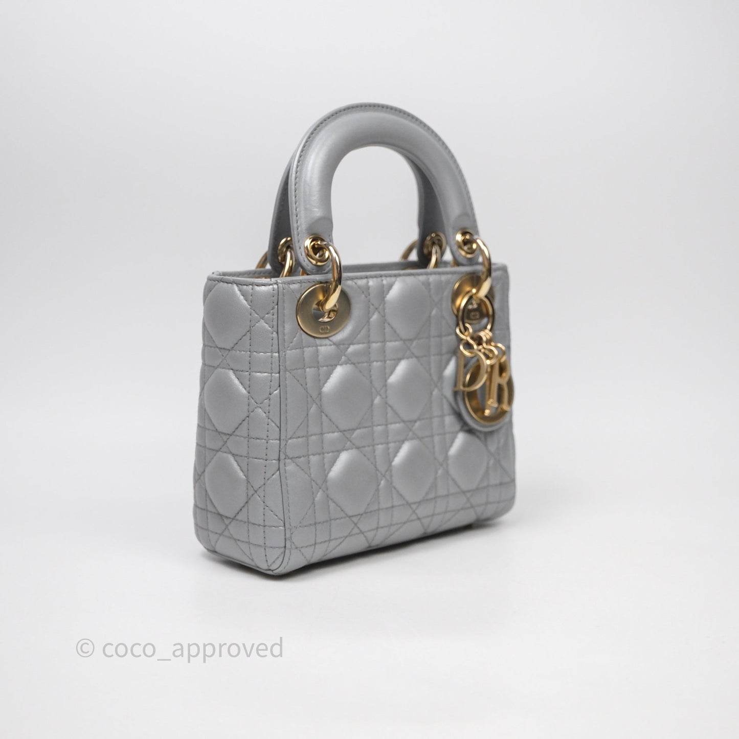 Christian Dior Mini Lady Dior Iridescent Grey Lambskin Cannage Gold Hardware