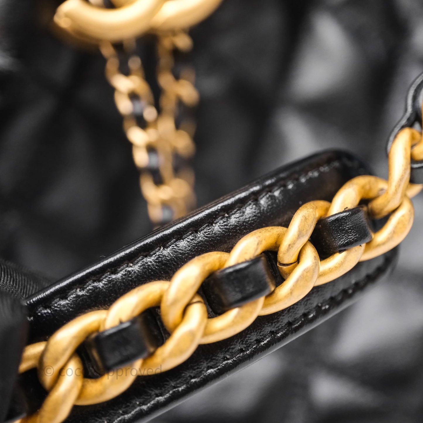 Chanel 25 Medium Black Crumpled Calfskin Aged Gold Hardware