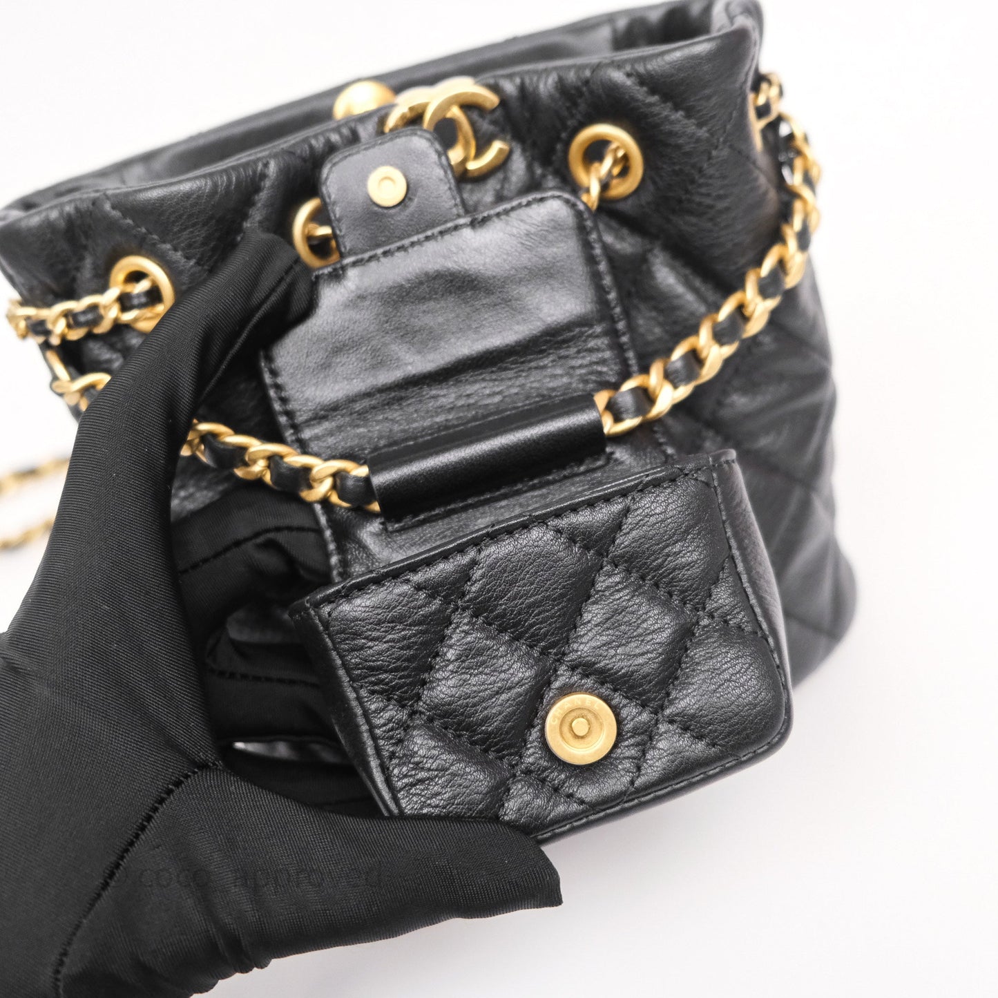Chanel Mini Backpack Black Crumpled Calfskin Aged Gold Hardware 23A