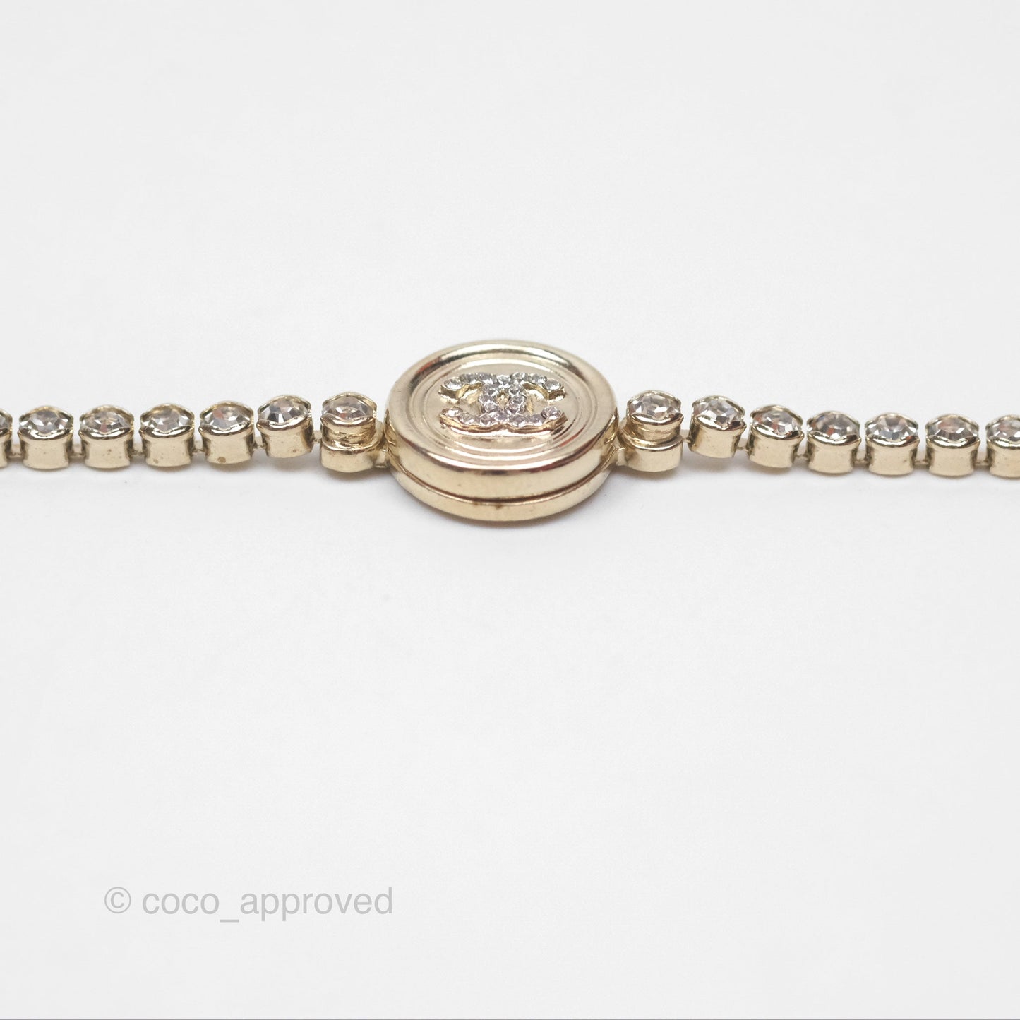 Chanel CC Crystal Chain Choker Necklace Gold Tone 21S