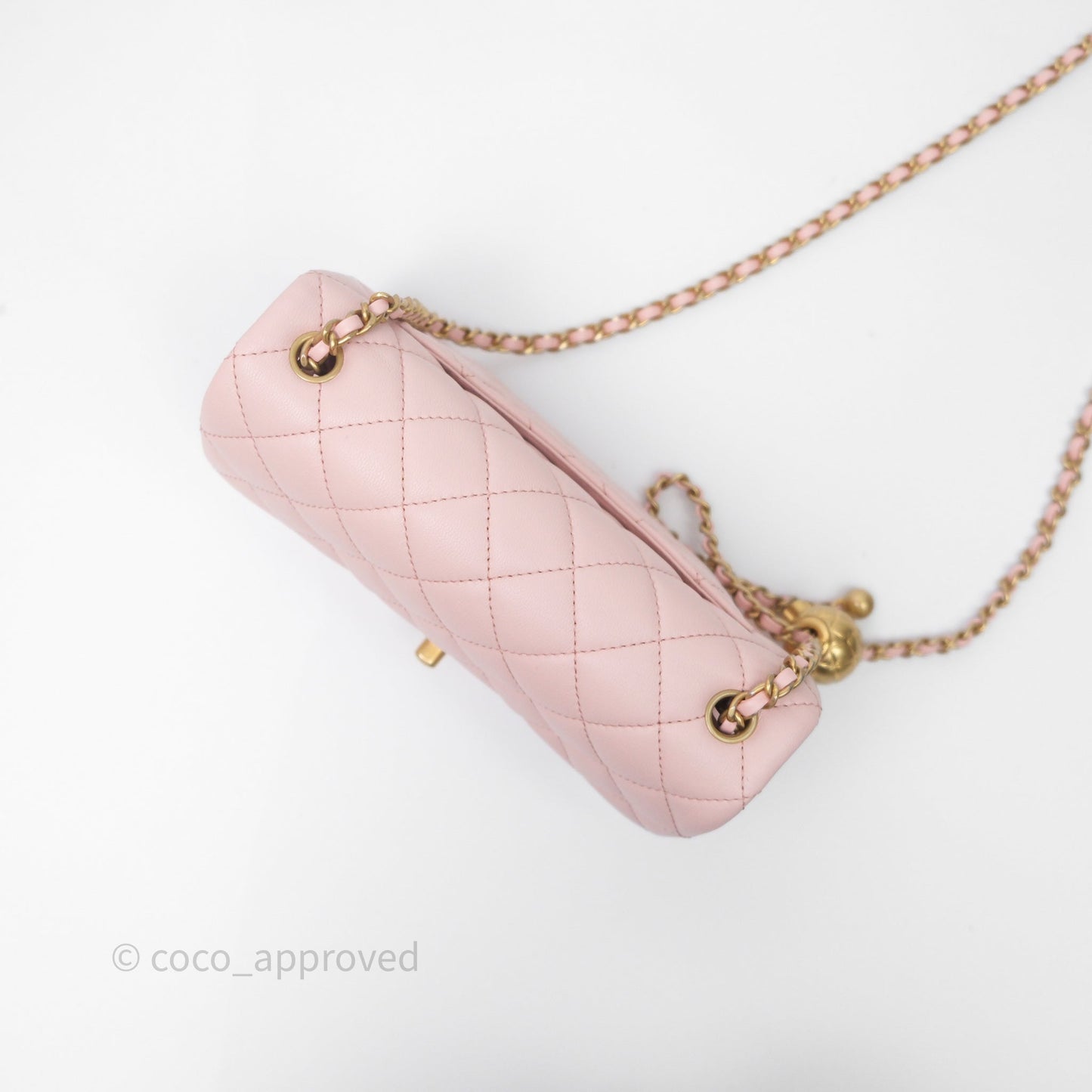 Chanel Mini Rectangular Pearl Crush Baby Pink Lambskin Aged Gold Hardware