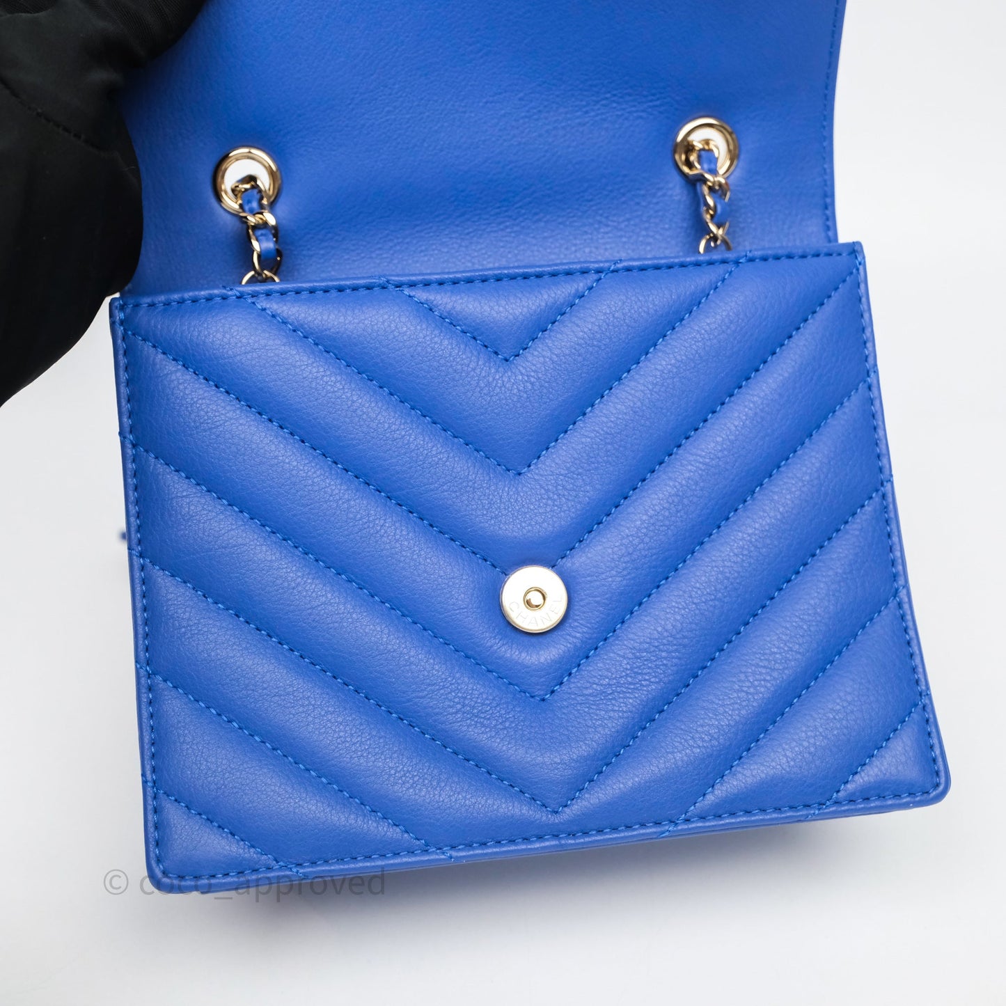 Chanel Chevron Square Envelope Flap Bag Royal Blue Calfskin Gold Hardware 19C