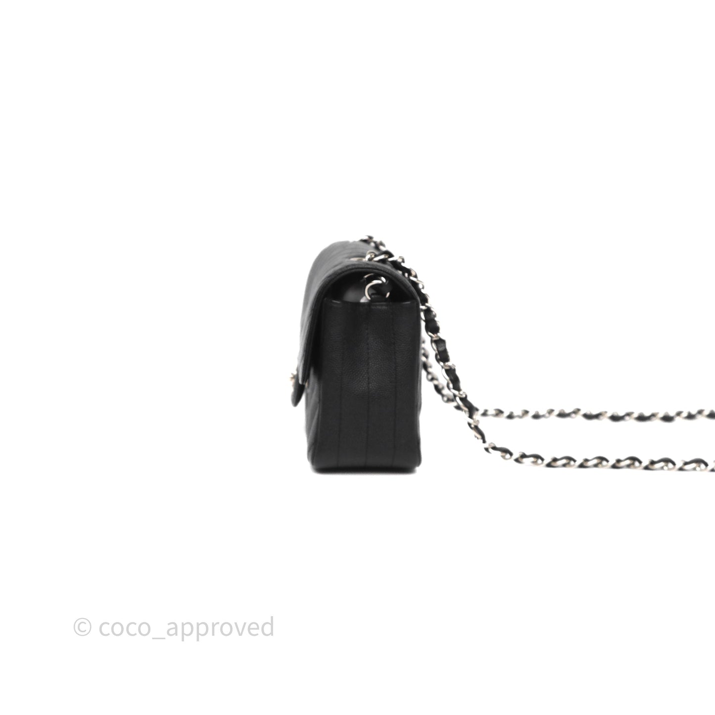 Chanel Mini Rectangular Flap Chevron Black Caviar Silver Hardware