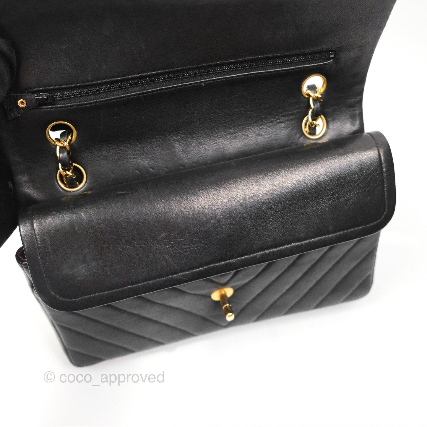 Chanel Vintage Medium Classic Flap Chevron Black Lambskin 24K Gold Hardware