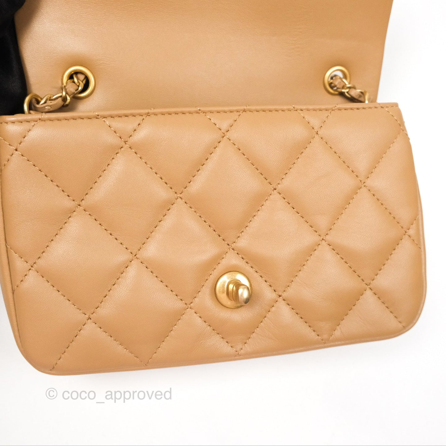 Chanel Mini Flap Bag With Heart CC Charm Beige Lambskin Aged Gold Hardware 22B