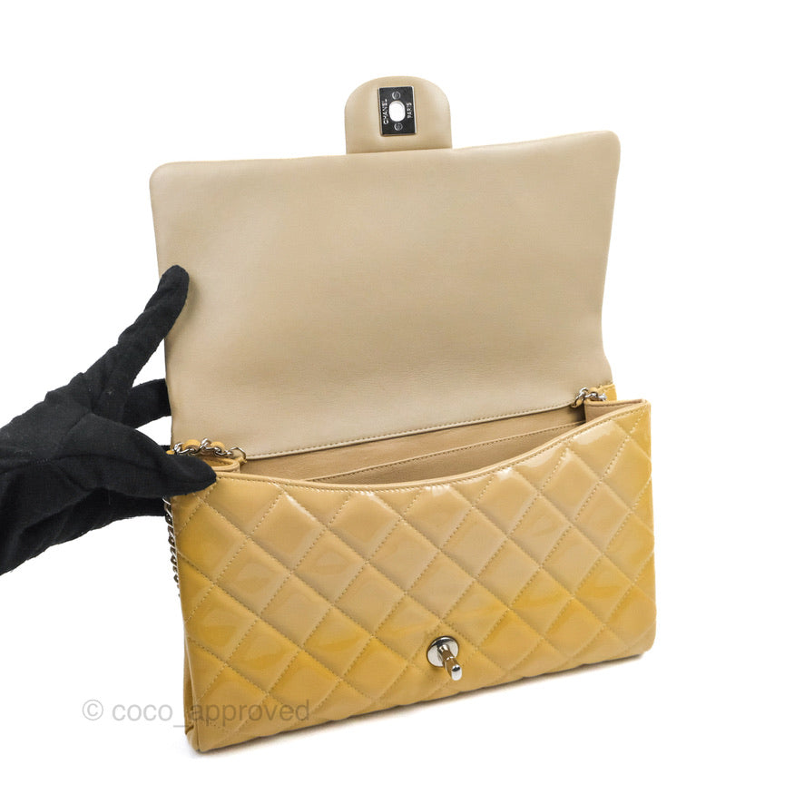 Chanel Quilted Clutch with Chain Beige Patent Silver Hardware