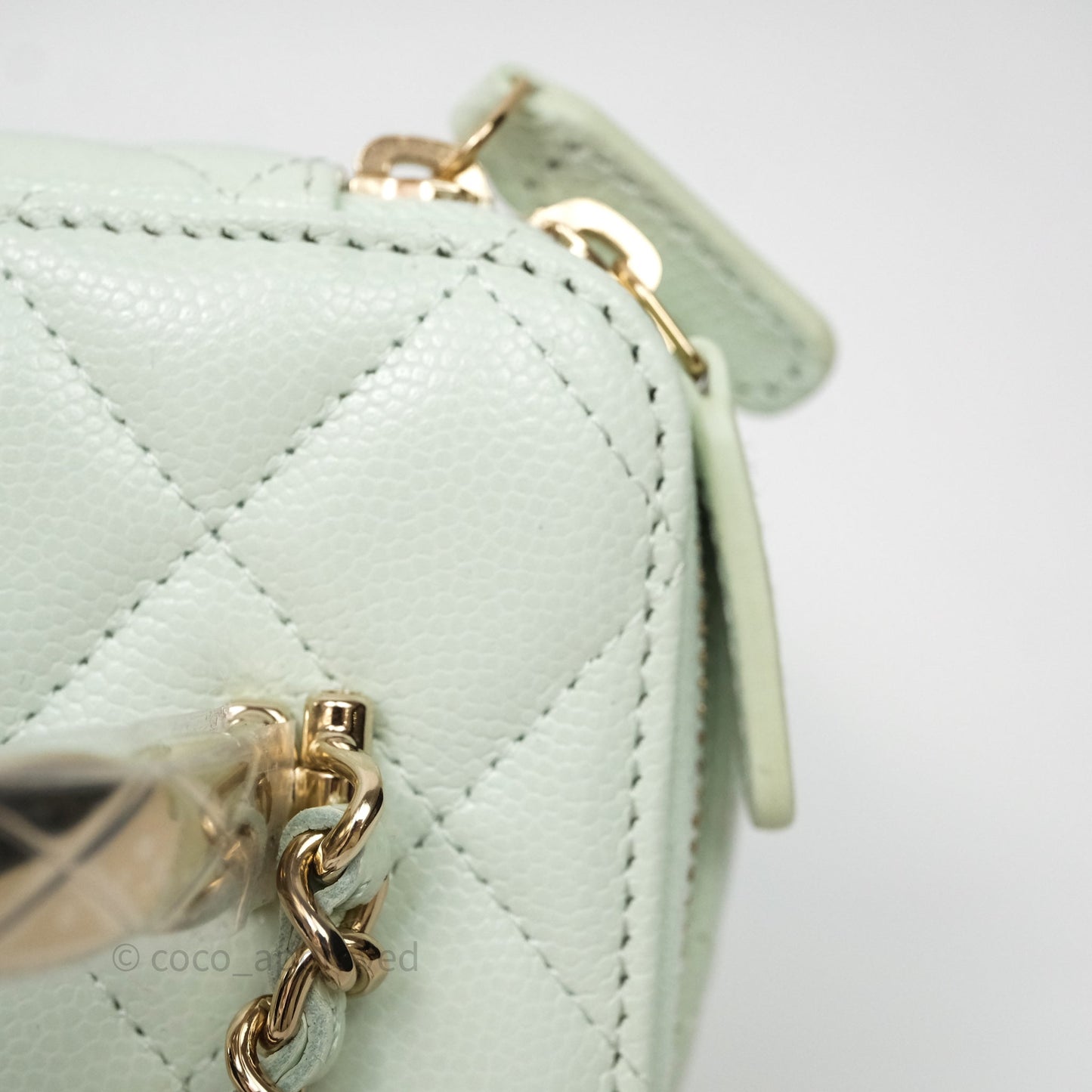 Chanel Vanity Rectangular Top Handle Mint Green Caviar Gold Hardware