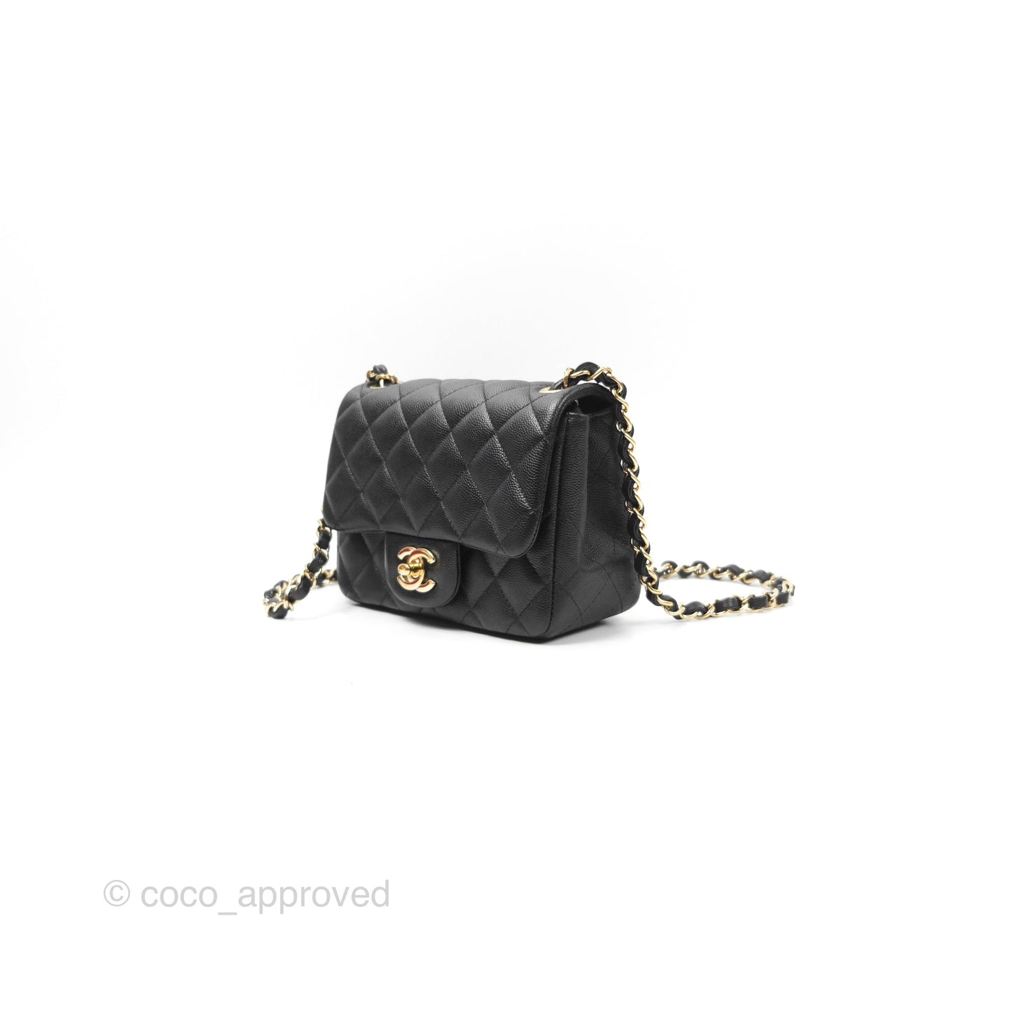 Chanel Quilted Mini Square Flap Black Caviar Gold Hardware