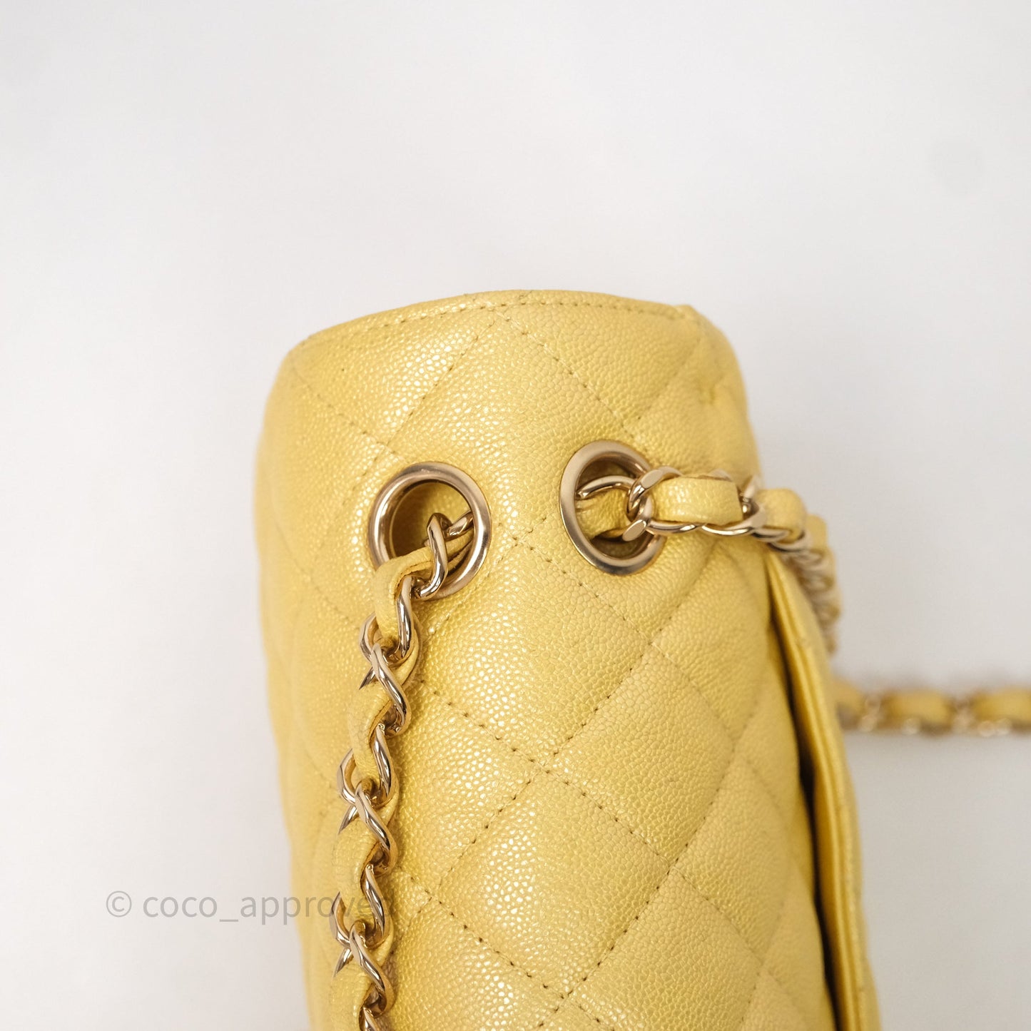 Chanel Small Classic Quilted Flap Iridescent Yellow Caviar Gold Hardware
