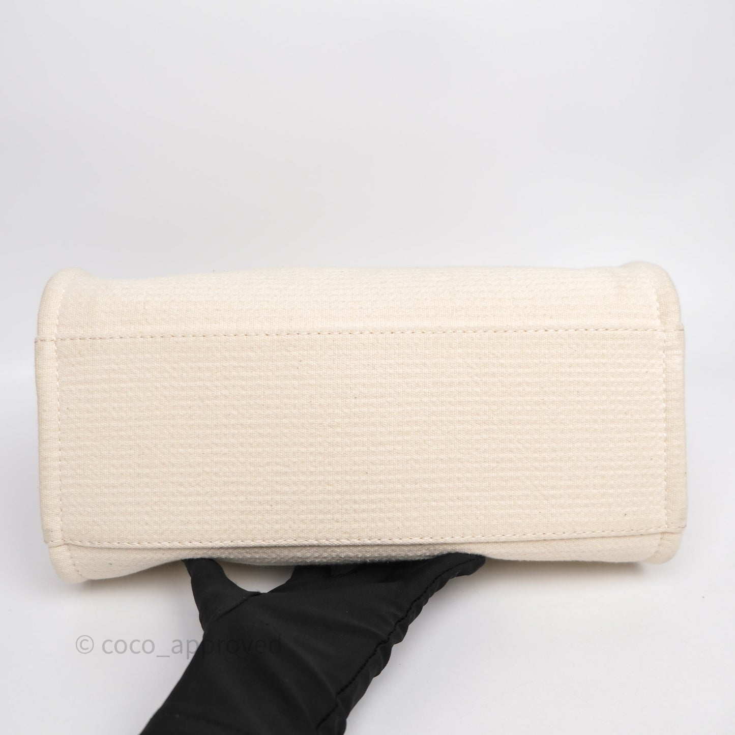 Chanel New Small Deauville Cream Ivory Canvas Light Gold Hardware