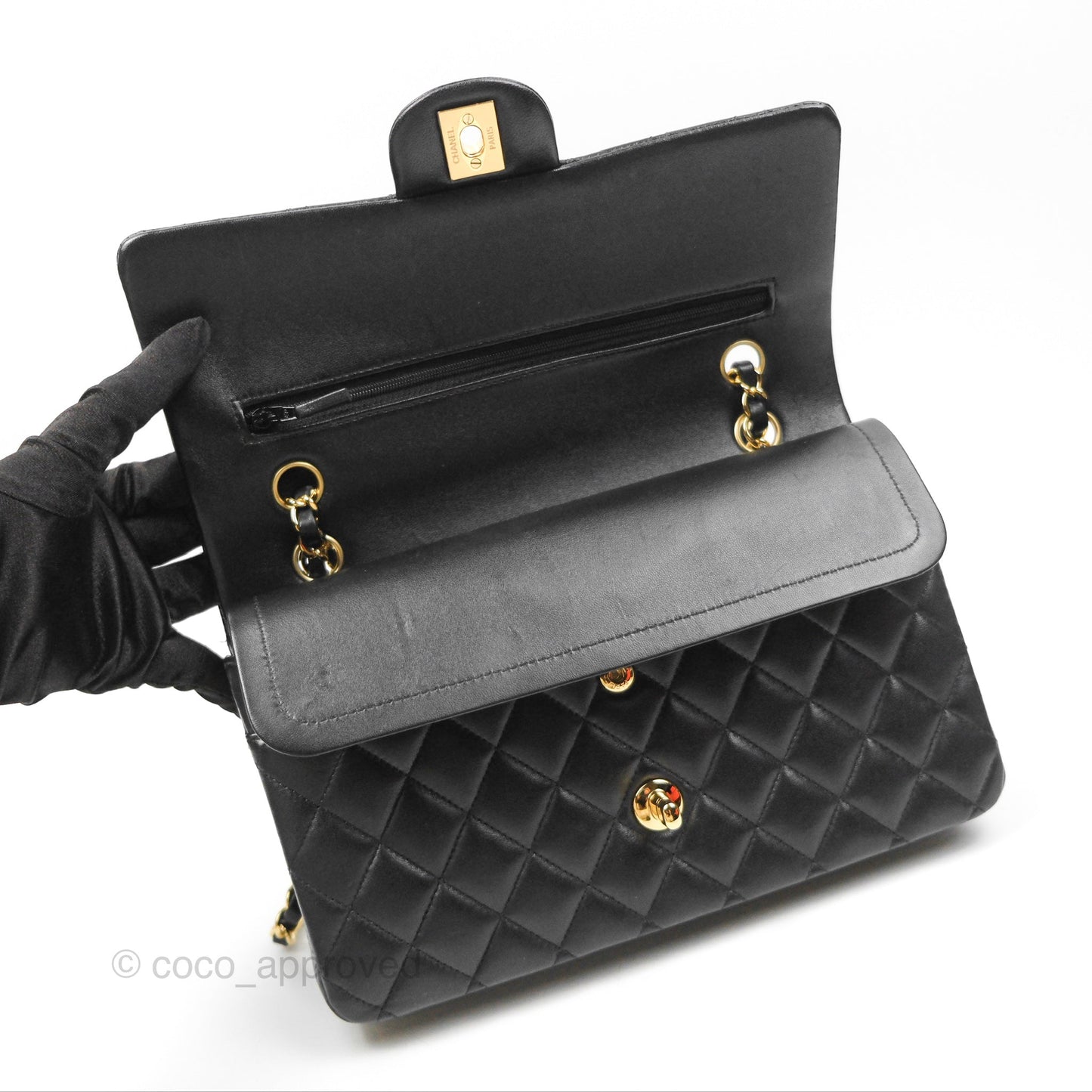 Chanel Classic M/L Medium Flap Quilted Black Lambskin Gold Hardware