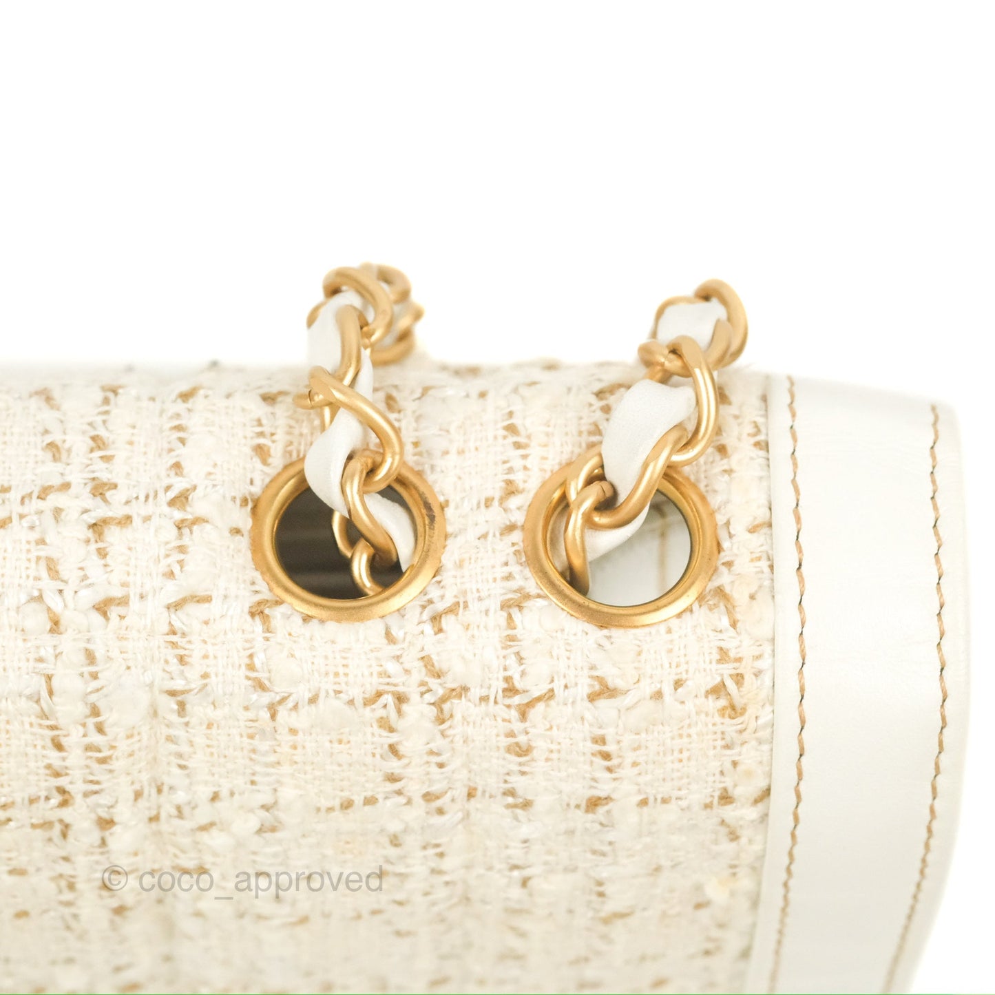 Chanel Small Tweed Flap Bag White Aged Gold Hardware