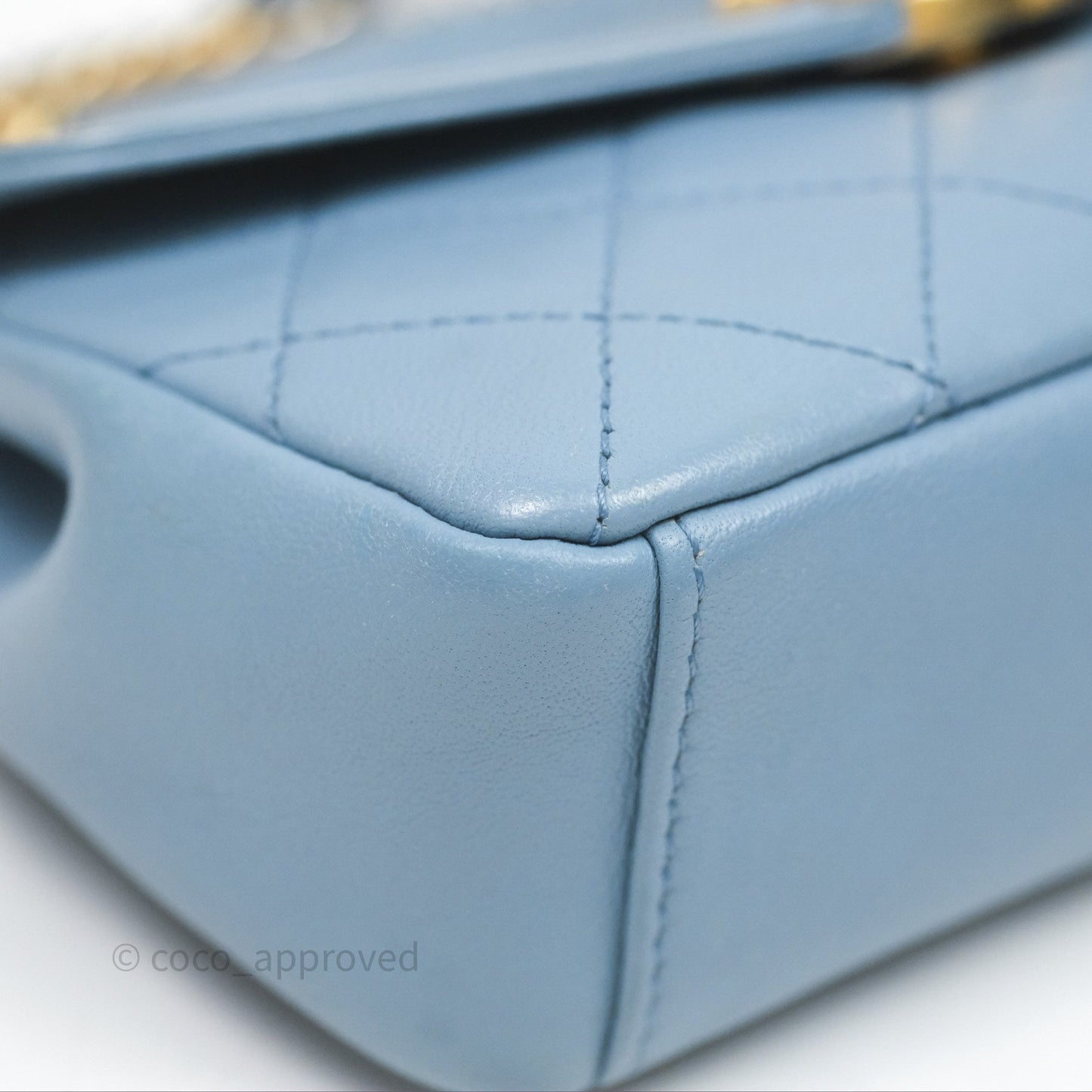 Chanel Curved Flap Bag Blue Lambskin Aged Gold Hardware