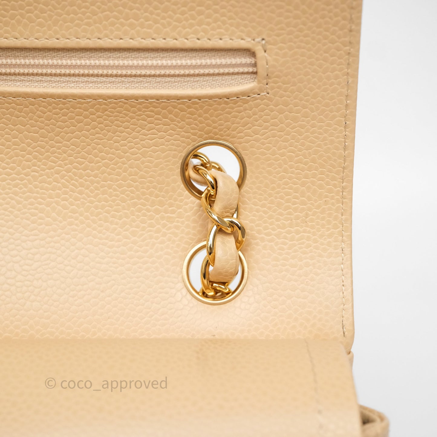 Chanel Small Classic Flap Quilted Beige Caviar Gold Hardware
