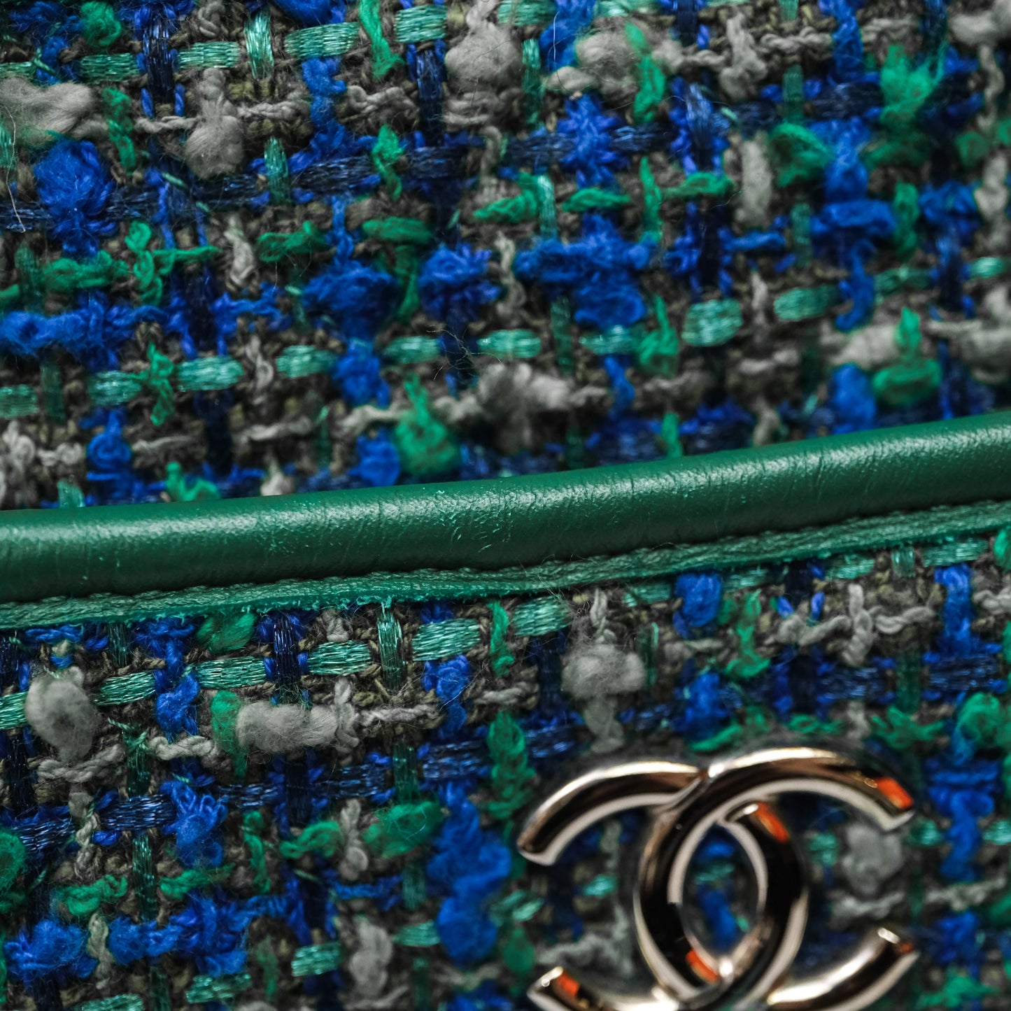 Chanel Tweed Jungle Stroll Hobo Bag Green Silver Hardware