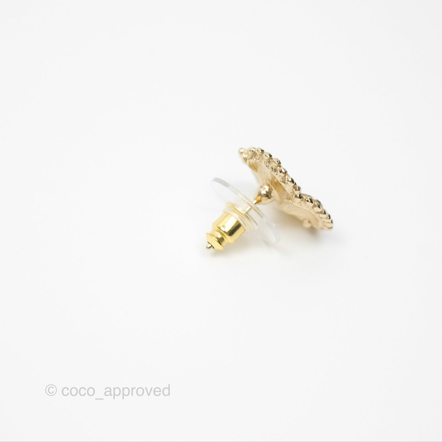 Chanel Camellia Pearl Earrings Gold Tone 23K