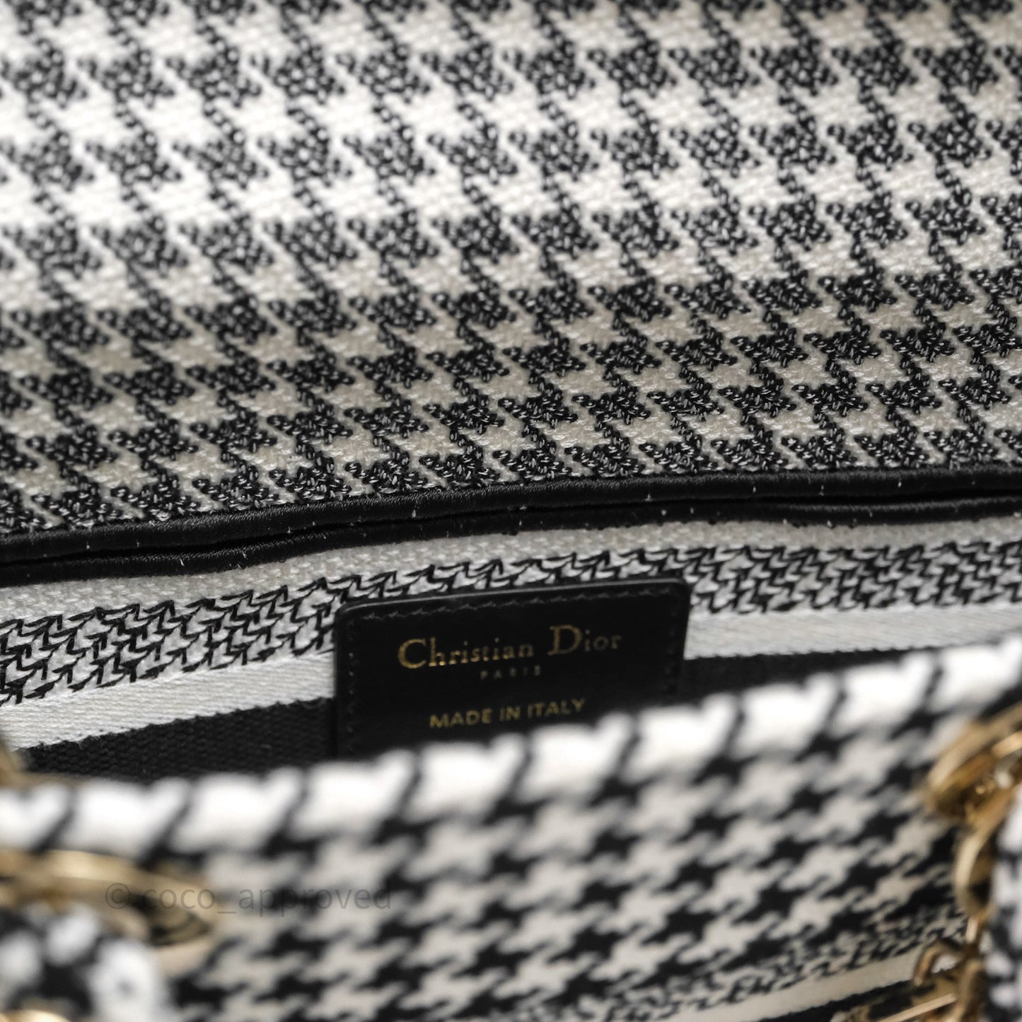 Christian Dior Medium Lady D-Joy Bag Black White Houndstooth Gold Hardware