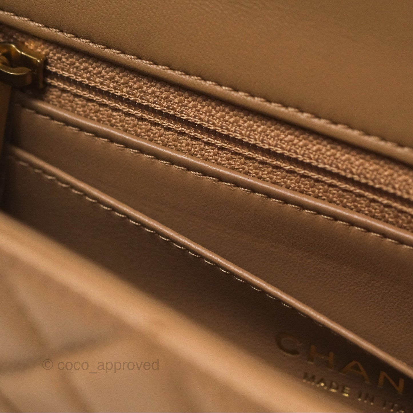 Chanel Mini Rectangular Pearl Crush Quilted Beige Lambskin Aged Gold Hardware