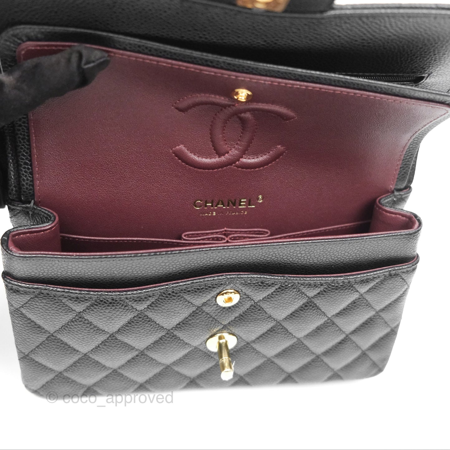 Chanel Small Classic Flap Quilted Black Caviar Gold Hardware