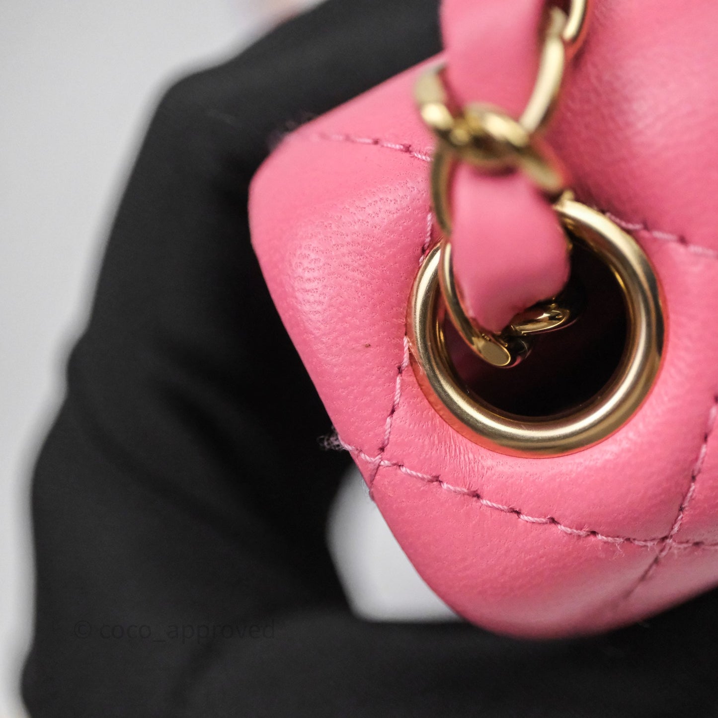 Chanel Quilted Mini Square Pink Lambskin Gold Hardware