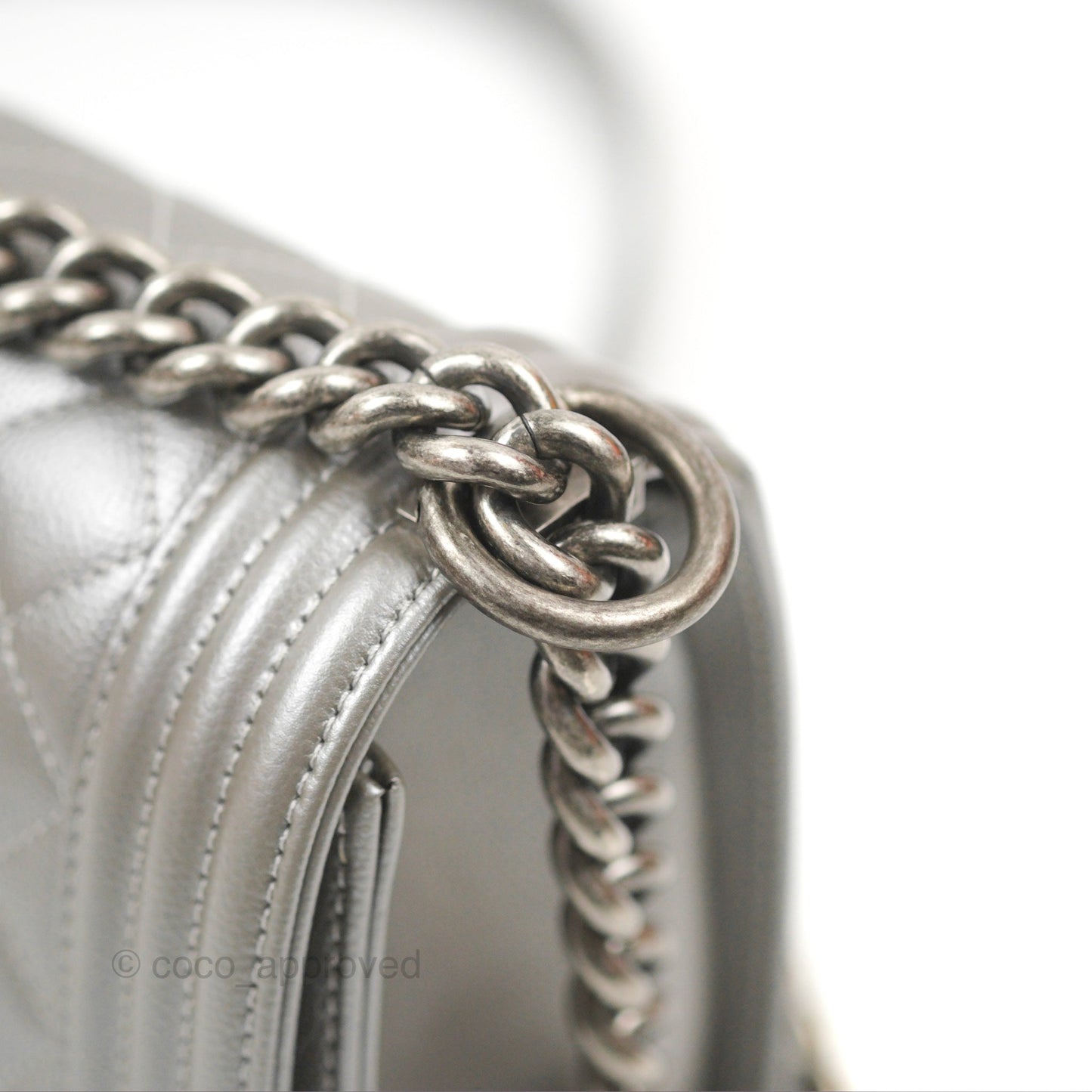 Chanel Quilted Medium Boy Silver Caviar Ruthenium Hardware