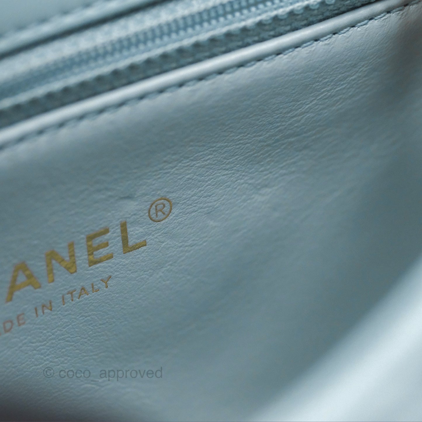 Chanel Quilted Enamel Pending CC Small Square Flap Baby Blue Lambskin 22P