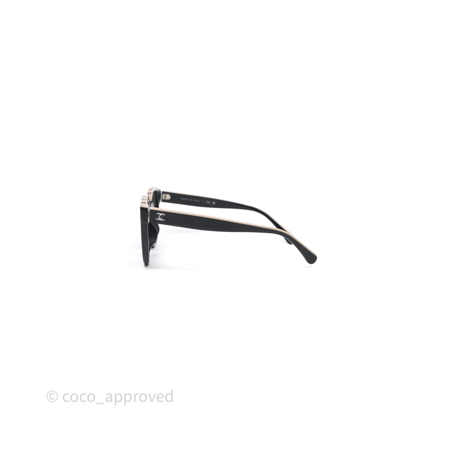 Chanel Logo Butterfly Sunglasses Black Beige Acetate