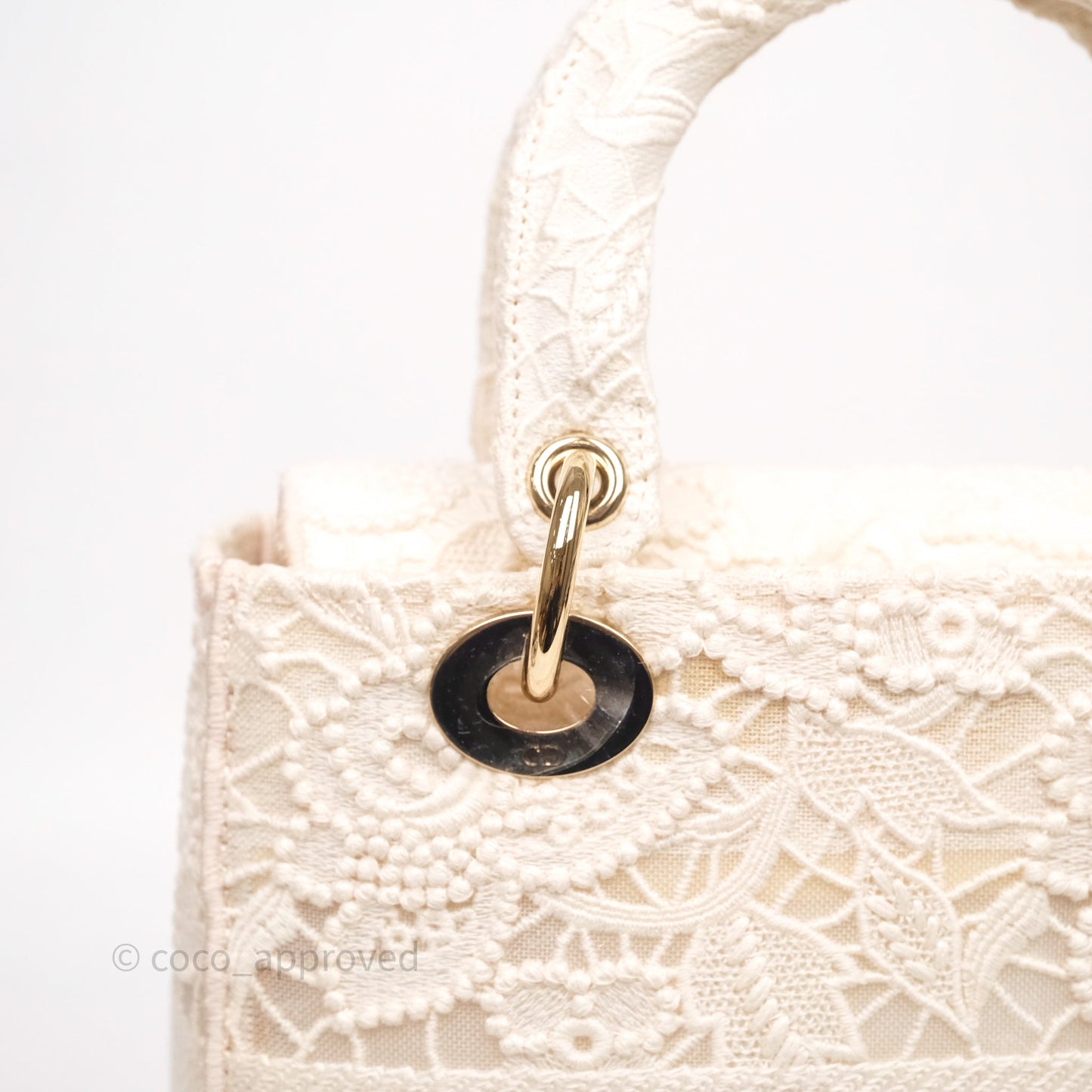 Christian Dior Lace Medium Lady Dior Ivory White Gold Hardware