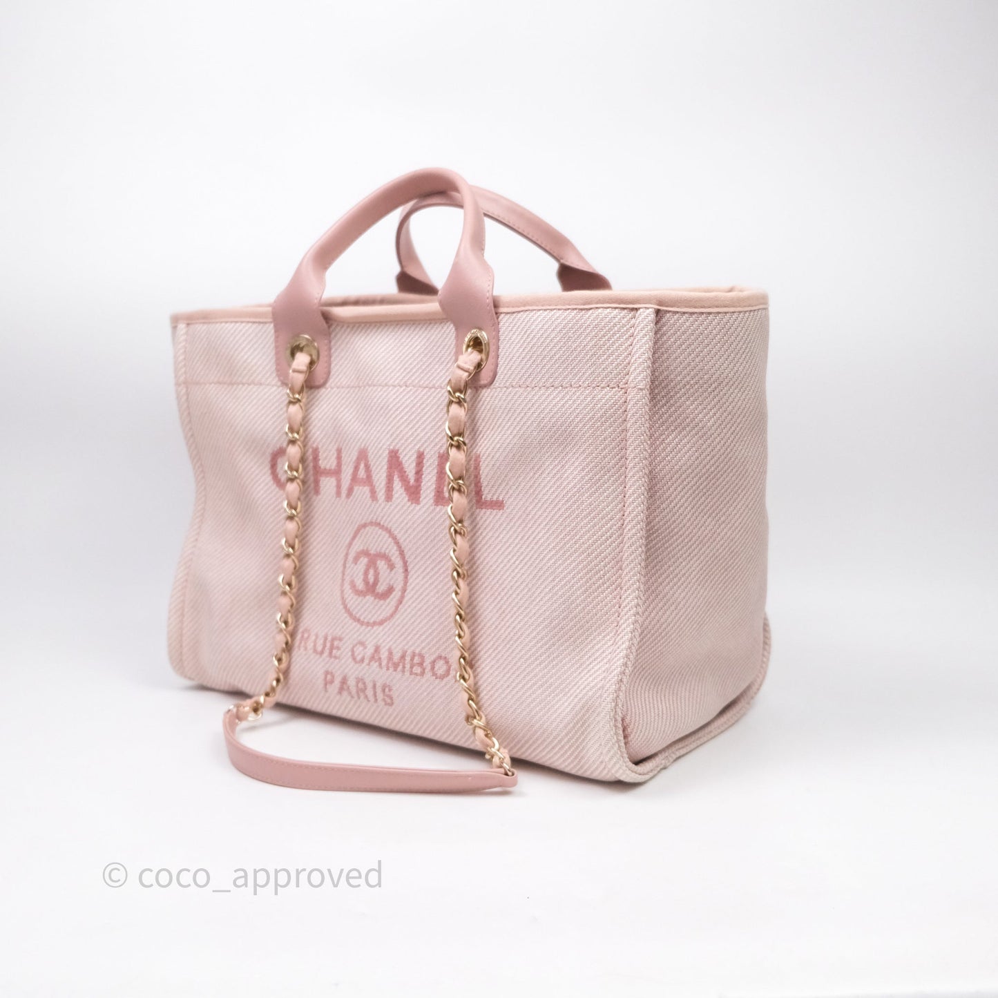 Chanel Large Deauville Tote Pink Canvas Gold Hardware